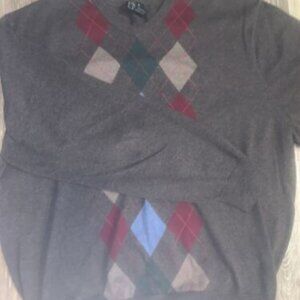 Joseph A Banks Grey Wool Men's Argyle Sweater Size XL Diamond Print